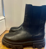 Black Italian leather biker boots with chunky sole