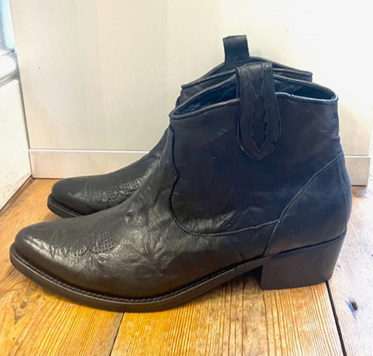 Black Italian leather cowboy short boots